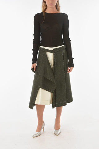 Double-layered Twi Tone Wool Midi Skirt