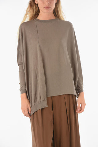 Virgin Wool Blend CURLIN Crewneck Sweater with Asymmetrical Cut