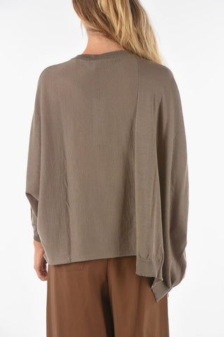 Virgin Wool Blend CURLIN Crewneck Sweater with Asymmetrical Cut