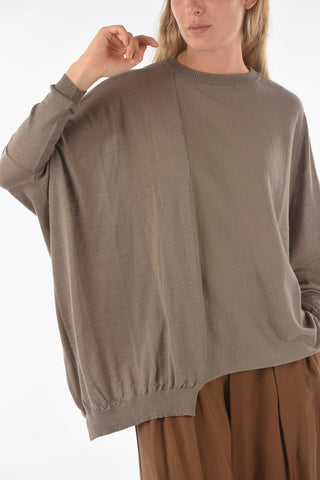 Virgin Wool Blend CURLIN Crewneck Sweater with Asymmetrical Cut