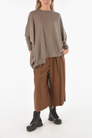 Virgin Wool Blend CURLIN Crewneck Sweater with Asymmetrical Cut