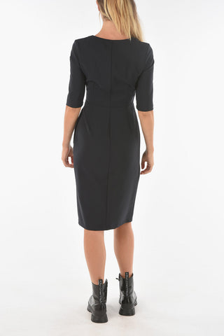 Asymmetrical Neckline MAFFY Midi Dress with Front Split