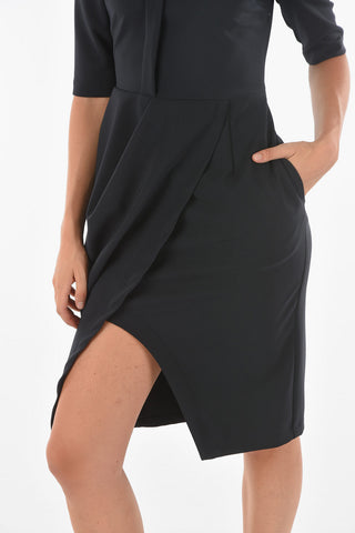 Asymmetrical Neckline MAFFY Midi Dress with Front Split
