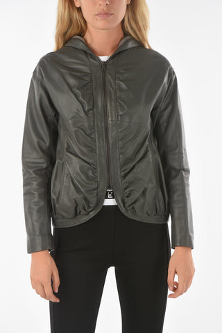 Leather FOREIGN Hooded Jacket with gatherings