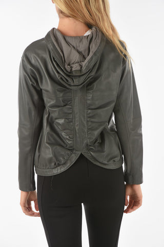 Leather FOREIGN Hooded Jacket with gatherings