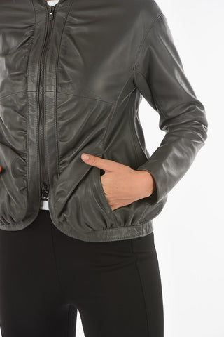 Leather FOREIGN Hooded Jacket with gatherings