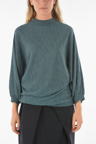 Virgin Wool Blend CURLIN Crewneck Sweater with Batwing Sleeves