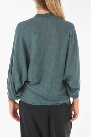 Virgin Wool Blend CURLIN Crewneck Sweater with Batwing Sleeves