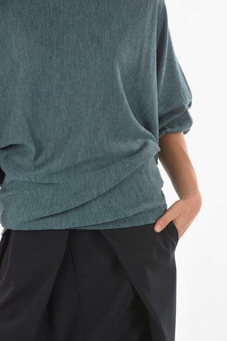 Virgin Wool Blend CURLIN Crewneck Sweater with Batwing Sleeves