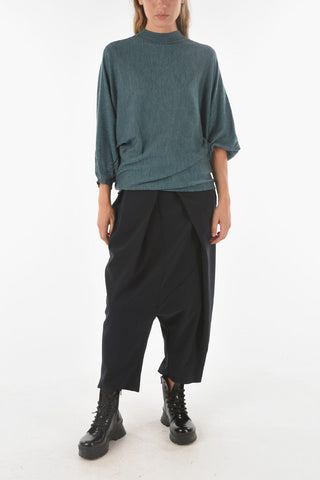 Virgin Wool Blend CURLIN Crewneck Sweater with Batwing Sleeves