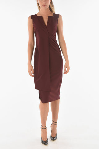 V-neck NEKKAR Sleeveless Midi Dress with Asymmetrical Cut