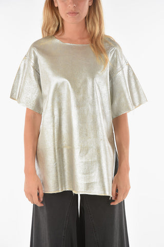 MM6 Coated Metallic T-shirt with Side Slit