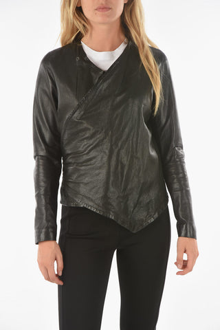 Leather PLUMCAKE Jacket with Asymmetrical Fastening