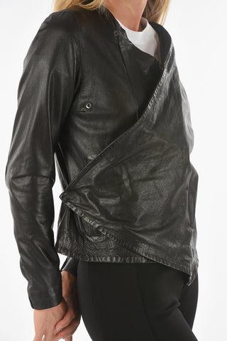 Leather PLUMCAKE Jacket with Asymmetrical Fastening