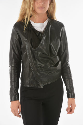 Leather PLUMCAKE Jacket with Asymmetrical Fastening