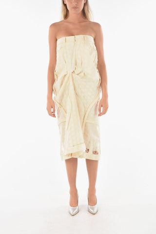 Draped Perforated Dress with Built-in Bustier