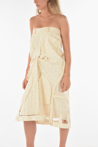 Draped Perforated Dress with Built-in Bustier