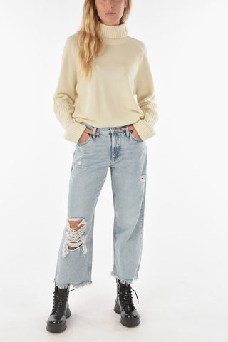 Light-wash APRIL Distressed Jeans with Frayed Hems