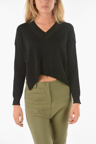 V-neck SWAPS Crop Sweater with Ribbed Hems
