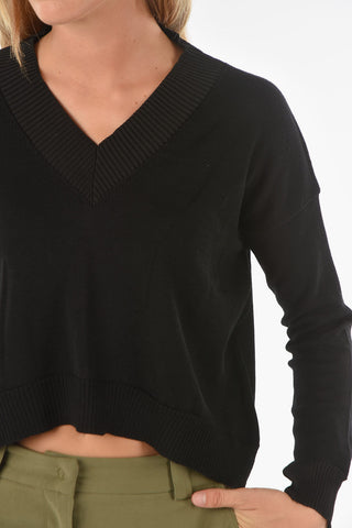 V-neck SWAPS Crop Sweater with Ribbed Hems