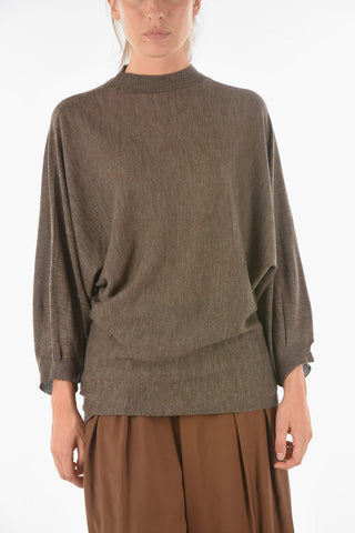 Virgin Wool Blend CURLIN Crewneck Sweater with Batwing Sleeves