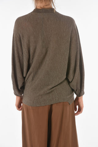 Virgin Wool Blend CURLIN Crewneck Sweater with Batwing Sleeves