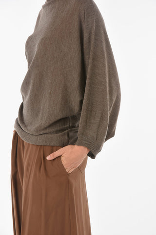 Virgin Wool Blend CURLIN Crewneck Sweater with Batwing Sleeves