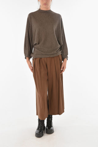 Virgin Wool Blend CURLIN Crewneck Sweater with Batwing Sleeves