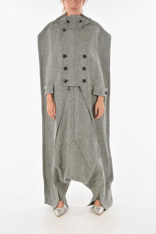 Wool Destructured Coat with Herringbone Pattern