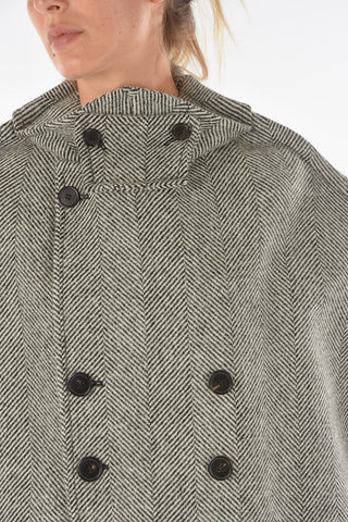Wool Destructured Coat with Herringbone Pattern