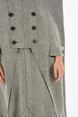 Wool Destructured Coat with Herringbone Pattern