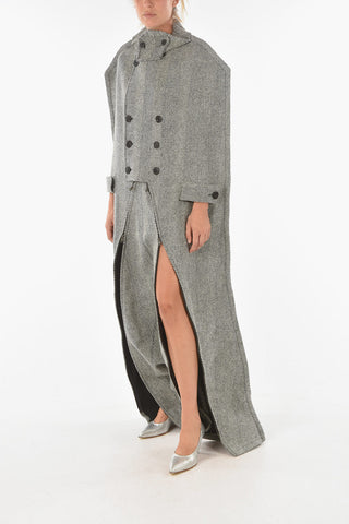Wool Destructured Coat with Herringbone Pattern