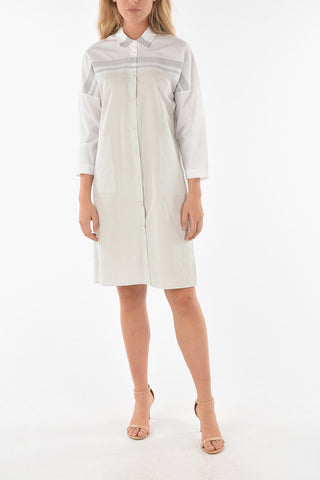 3/4-Sleeved Cotton Shirt Dress