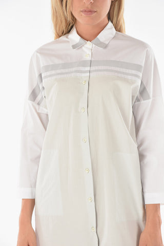 3/4-Sleeved Cotton Shirt Dress