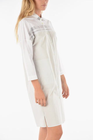 3/4-Sleeved Cotton Shirt Dress