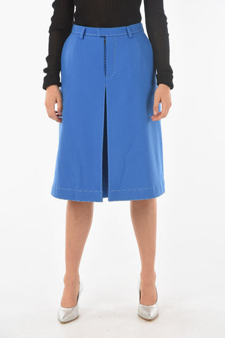 Visible Stitching Virgin Wool Midi Skirt