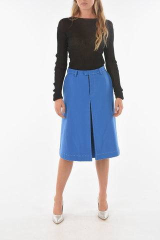 Visible Stitching Virgin Wool Midi Skirt