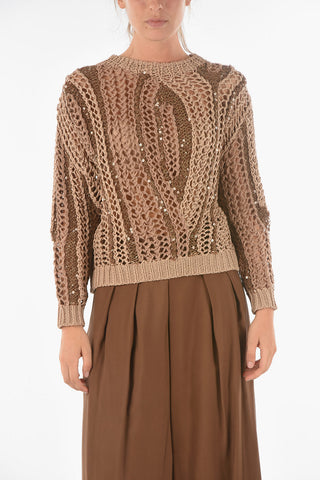 Maglia Girocollo Traforata con Paillettes