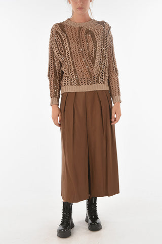 Maglia Girocollo Traforata con Paillettes