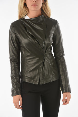 Leather HOCKEY Jacket with Asymmetrical Fastening