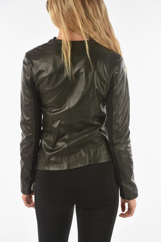 Leather HOCKEY Jacket with Asymmetrical Fastening