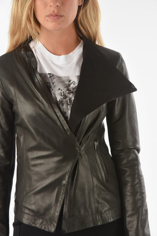 Leather HOCKEY Jacket with Asymmetrical Fastening