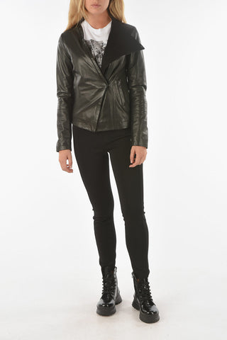 Leather HOCKEY Jacket with Asymmetrical Fastening