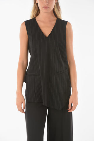 Pinstriped CAFFAREL V-neck Top with Belt