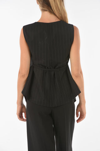 Pinstriped CAFFAREL V-neck Top with Belt