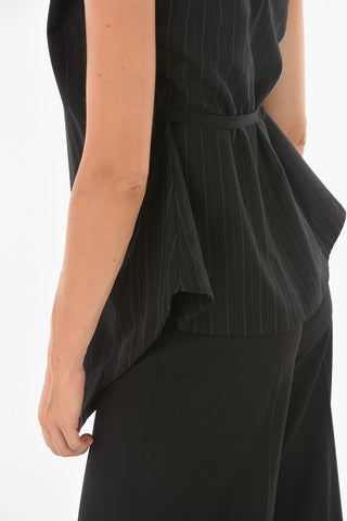 Pinstriped CAFFAREL V-neck Top with Belt