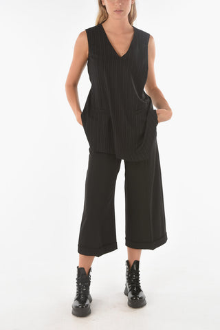 Pinstriped CAFFAREL V-neck Top with Belt