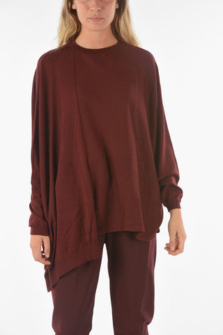 Virgin Wool Blend CURLIN Crewneck Sweater with Asymetrical Cut