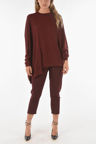 Virgin Wool Blend CURLIN Crewneck Sweater with Asymetrical Cut