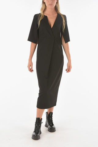 Vestito Midi TERRA con Maniche Corte con Spacco e Scollo a V